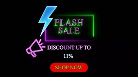 Neon Flash Sale Announcement Discount Up To 11 Percent Shop Now With Megaphone And Lightning Bolt - Powered by Shutterstock - Get 15% off with code: PIKWIZARD15