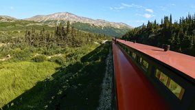 Alaska wilderness from White Pass and Yukon railroad train ride between Skagway Alaska and Whitehorse Yukon Canada. Beautiful sunny day with white clouds and blue sky - Powered by Shutterstock - Get 15% off with code: PIKWIZARD15