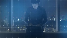 A person examines data visualizations and analytics in a modern urban setting, showcasing the intersection of technology and big data analysis. - Powered by Shutterstock - Get 15% off with code: PIKWIZARD15