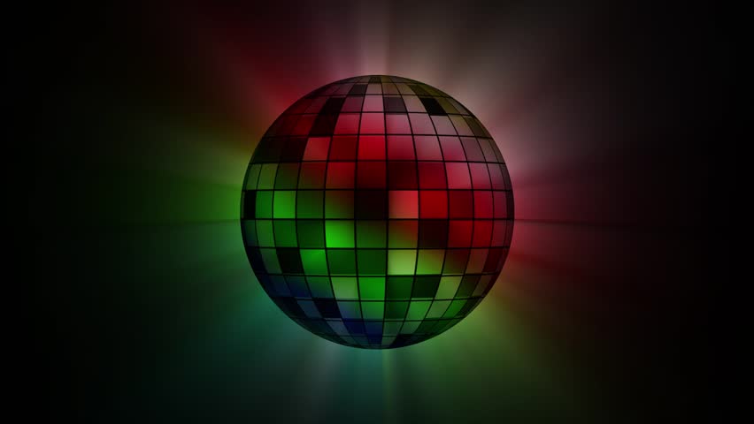 Glowing Disco Ball with Colorful Light Rays on Dark Background mirror ball