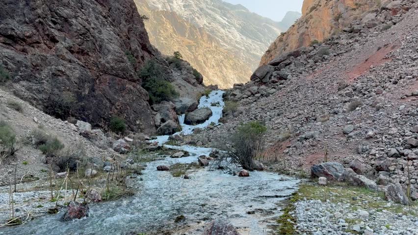 Mountain river in Fann mountains Pamir Alay range in Tajikistan