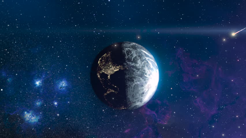 Burning Meteor flying toward planet earth, outer space zoom out 
3d rendering of planet earth with potential asteroid threat,4k,2024 
