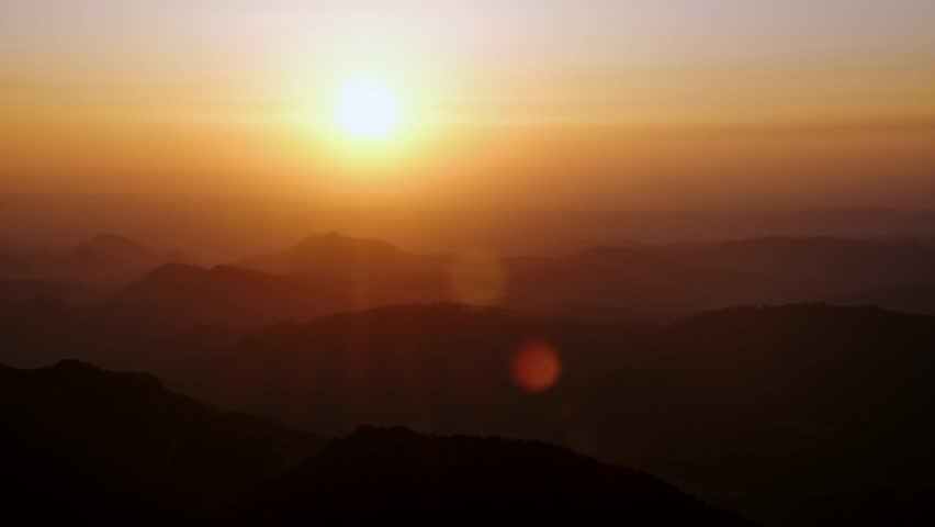 Timelapse of Colorful Sunset Over Mountain Ridges and Layers of Hills in Scenic Carpathian Landscape