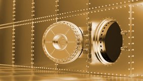 Luxurious golden vault door gradually opening, revealing intricate locking mechanism signaling high level security and impenetrable financial protection within sophisticated banking environment - Powered by Shutterstock - Get 15% off with code: PIKWIZARD15