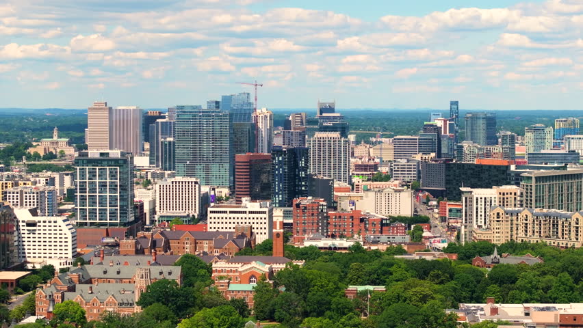 Nashville, big city in Tennessee. Skyscraper buildings in downtown district of USA urban area. American metropolitan with business financial district.