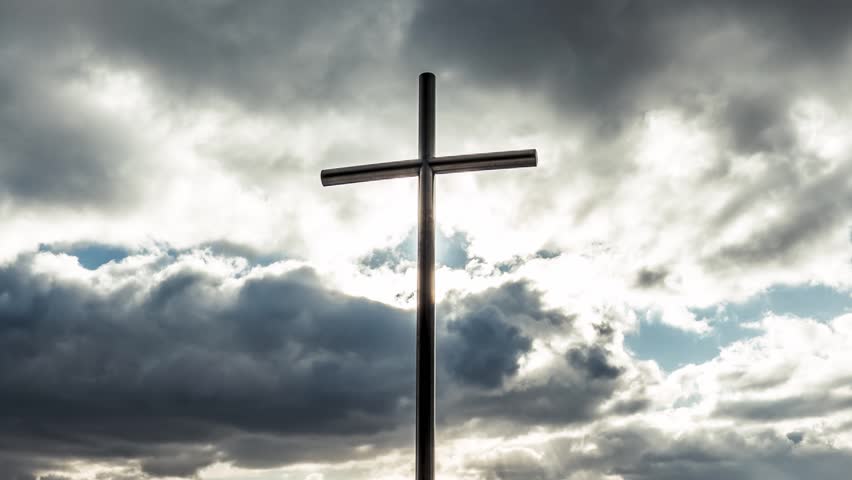 Dramatic Stormy Clouds Behind Christian Cross, Spiritual Religious Background
