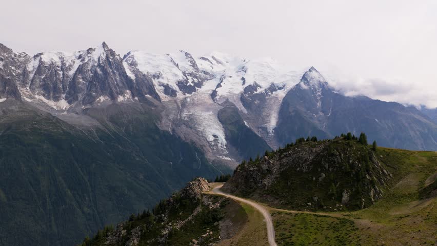 Aerial view of Chamonix in the Alps with the Mont Blanc mountain 4K drone footage