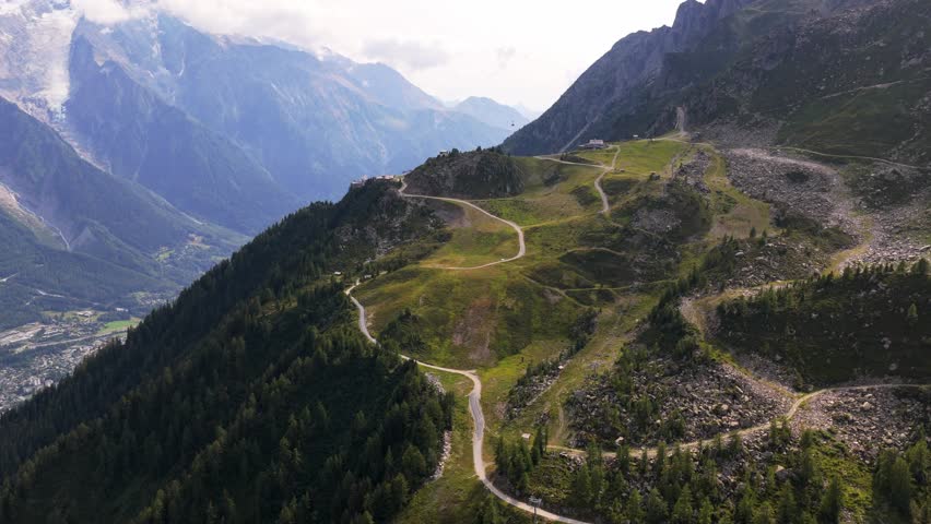 Aerial view of Chamonix in the Alps with the Mont Blanc mountain 4K drone footage