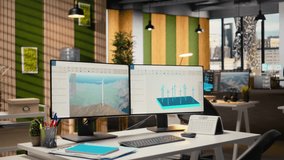 Wind turbine simulation on PC screens in research and development office. CAD software on computer monitors supporting renewable energy engineering and sustainable technology innovation - Powered by Shutterstock - Get 15% off with code: PIKWIZARD15