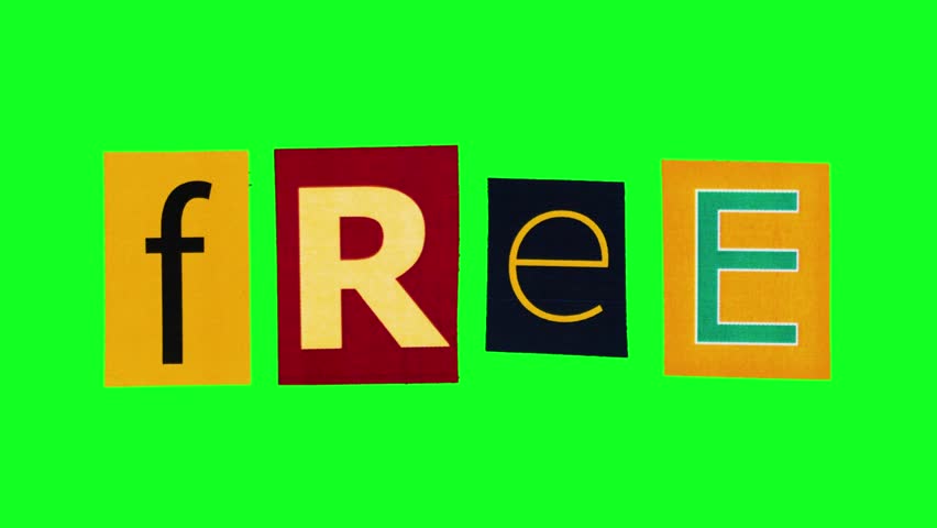 Free title on green screen background compiled from rectangles pieces of paper crumpling and unwrapping. Loop stop motion animation with the word meaning unpaid filmed on chroma key background