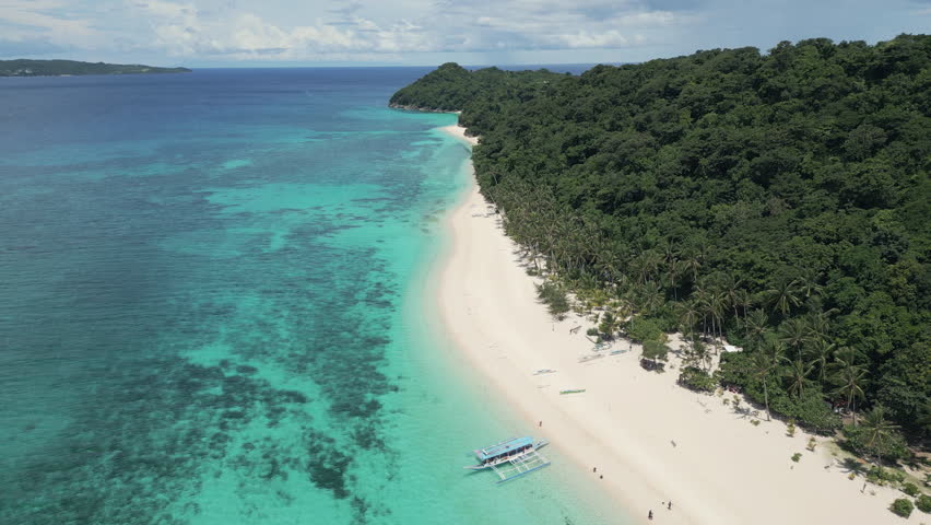 Picturesque panorama of Boracay island, Philippines. Aerial video.