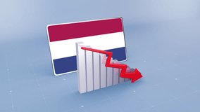 Netherlands Country Flag and Bar Chart Graph Decreasing Values. Netherlands Country Flag On Bar Graph and a Red Downward Arrow Economic Crisis Concept - Powered by Shutterstock - Get 15% off with code: PIKWIZARD15