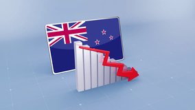 New Zealand Country Flag and Bar Chart Graph Decreasing Values. New Zealand Country Flag On Bar Graph and a Red Downward Arrow Economic Crisis Concept - Powered by Shutterstock - Get 15% off with code: PIKWIZARD15