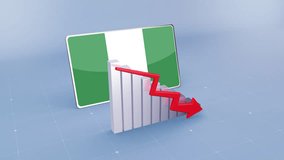 Nigeria Country Flag and Bar Chart Graph Decreasing Values. Nigeria Country Flag On Bar Graph and a Red Downward Arrow Economic Crisis Concept - Powered by Shutterstock - Get 15% off with code: PIKWIZARD15
