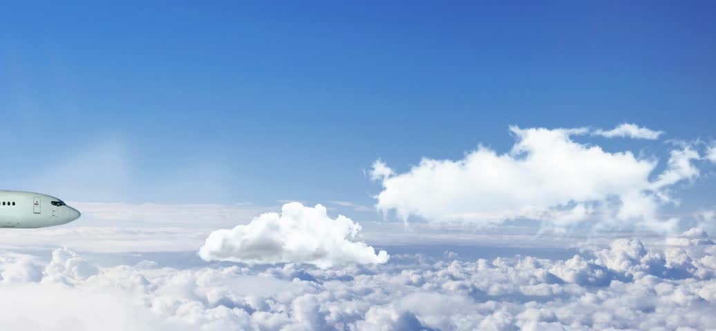 Large jet plane, high altitude, above the clouds on a beautiful sunny day. Animation. Airplane. VD03.mp4