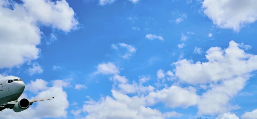 Jet plane climbing after takeoff. White clouds and blue sky. Animation. Airplane. VD04.mp4
