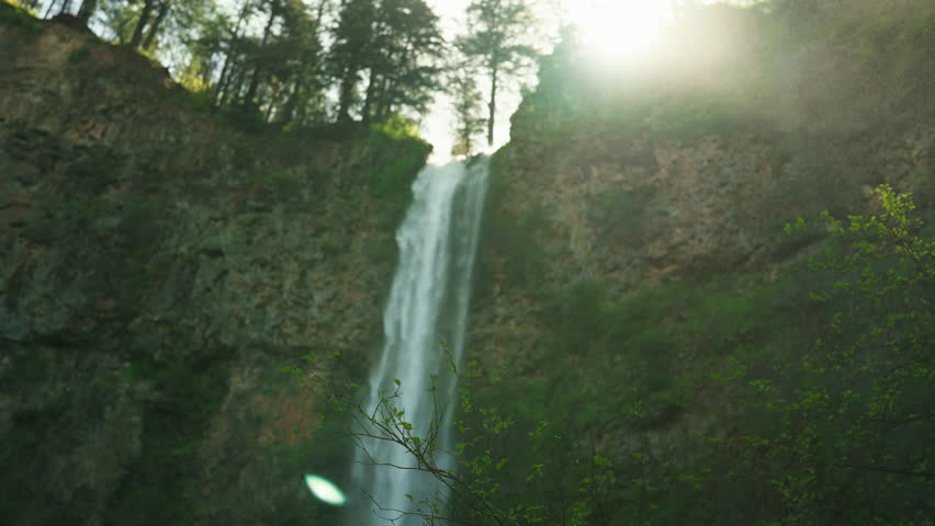 Lower Multnomah Falls filmed in slow motion 4K, Portland Oregon 