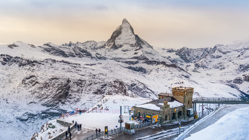 Time lapse of Matterhorn and swiss alps in Zermatt, Switzerland.