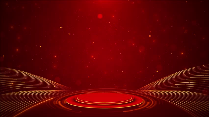 Red podium background shimmer glowing stage spotlight golden wave lines stream celebration, futuristic festive performance platform design, spotlight presentation luxury show display, highlight beam
