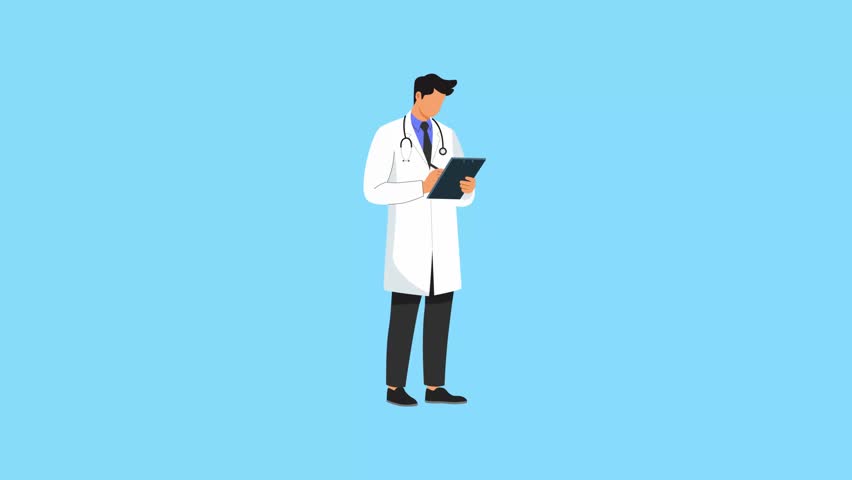 Video animation motion graphic of a doctor writing a prescription. doctor concept. 2D flat cartoon stock footage 4K high quality. Cartoon flat animated graphics