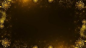 Glowing Golden Sparkling Fireworks Border Frame sparkling golden elegant festive for celebration intros, Diwali greetings, New Year events, or award frame or border from golden sparks and firecrackers - Powered by Shutterstock - Get 15% off with code: PIKWIZARD15