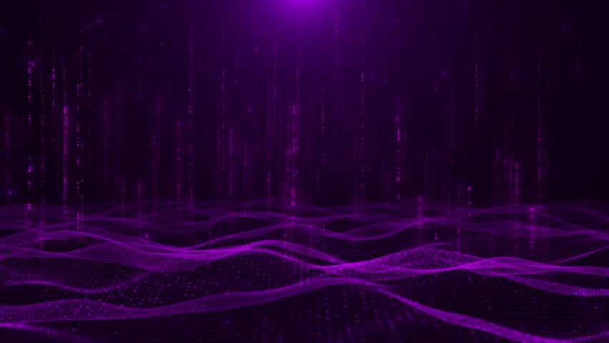 Futuristic Purple Digital Wave Grid Digital Rain Glowing Grid Waves perfect for tech presentations sci-fi backdrops cyberpunk themes futuristic sci-fi intros, tech explainers, virtual metaverse 3D 4K
