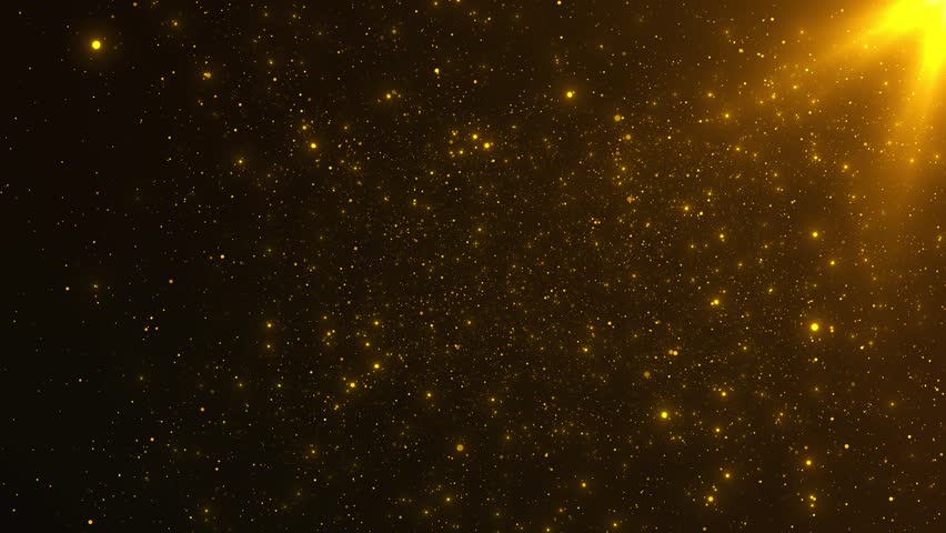 Glowing Golden Dust Sparkles Floating Background Abstract golden particles on dark backdrop flare streaks creating peaceful motion for celebration, luxury theme, awards ceremony, magical event