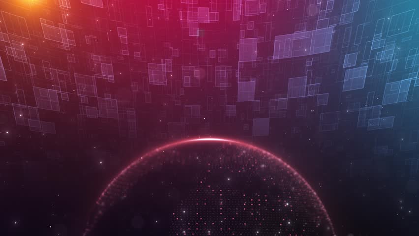 Digital Horizon with Geometric Particles floating geometric particles glowing for tech intros, digital sci-fi scenes, global data themes, virtual earth sequences. futuristic branding, AI visuals.