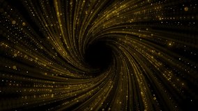 Golden particle vortex swirl glowing lights forms hypnotic tunnel . shimmering dots spiral inward backdrop, luxury motion, cosmic energy flow, festive glamour, abstract celebration, dynamic animation, - Powered by Shutterstock - Get 15% off with code: PIKWIZARD15