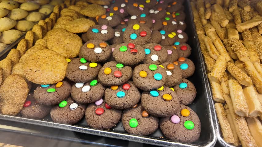 Freshly baked cookies on display at a local bakery
