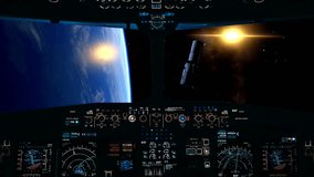 Simulation of a view of the planet Earth rotating from de cockpit of space craft. - Powered by Shutterstock - Get 15% off with code: PIKWIZARD15