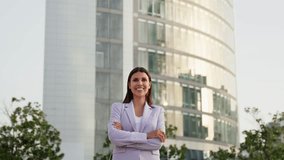 European or latin mature executive female businesswoman at office business building outdoor. Closeup headshot profile portrait of young beautiful hispanic or middle eastern woman dreaming. Copy space - Powered by Shutterstock - Get 15% off with code: PIKWIZARD15