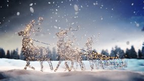 Reindeer Santa's sleigh with Christmas lights decoration in winter scene with falling snow. Seamless loop. - Powered by Shutterstock - Get 15% off with code: PIKWIZARD15