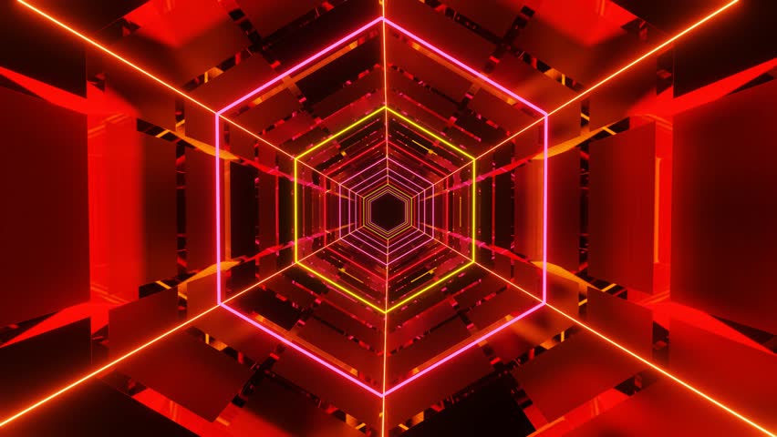 An AI-generated hexagon tunnel glowing in red neon light with luminous futuristic depth - Powered by Shutterstock - Get 15% off with code: PIKWIZARD15