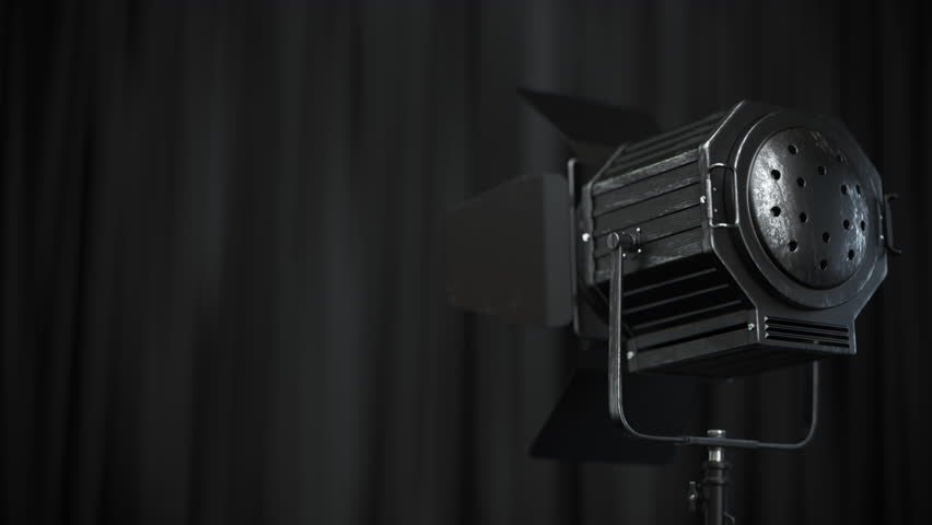 Turn on stage spotlight, Vintage professional lighting equipment. 3d video animation