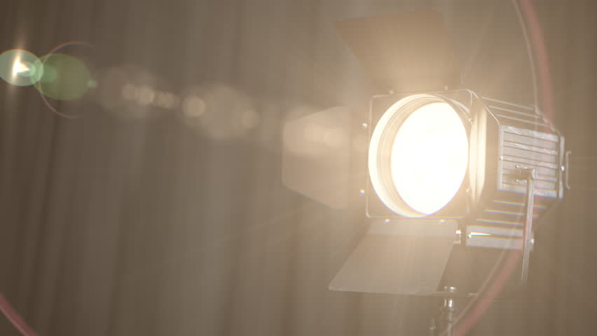 Turn on stage spotlight, Vintage professional lighting equipment. 3d video animation