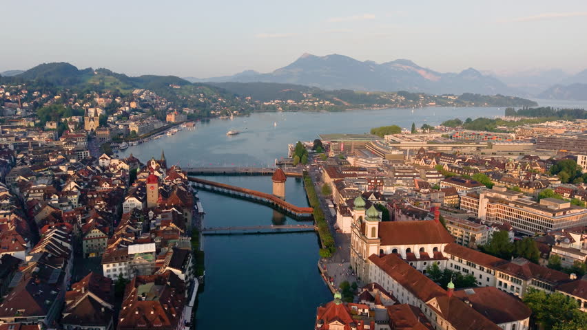 View of the Scenic City of Lucerne, Switzerland Captured at Sunrise