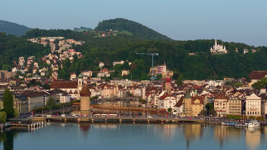 View of the Scenic City of Lucerne, Switzerland Captured at Sunrise