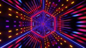 An AI-generated neon hexagonal tunnel glowing with vivid pink and blue futuristic light symmetry - Powered by Shutterstock - Get 15% off with code: PIKWIZARD15