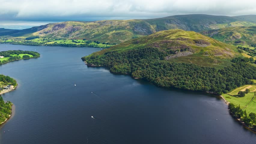 High angle view of the beautiful landscape around Ullswater lake in Cumbria, UK.
