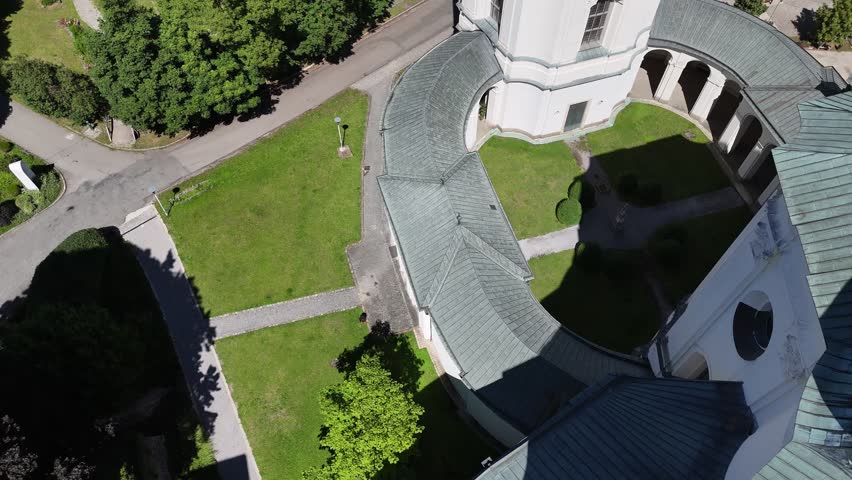 Monastery at Křtiny czech republic church dron shot
