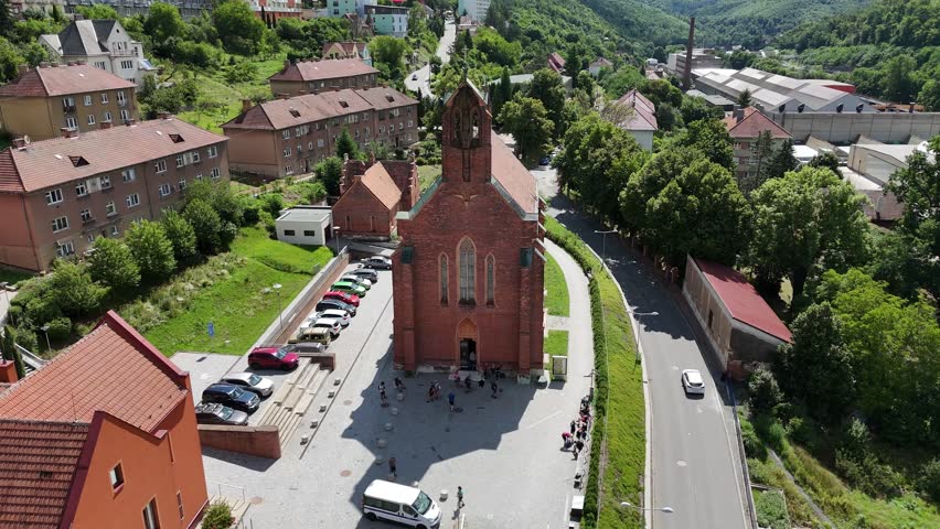 Church in czech republic dron shot 