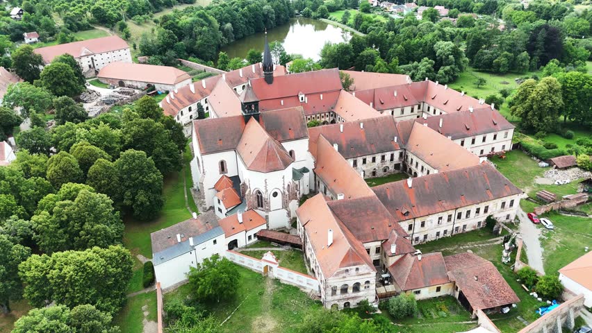 Monastery in czech republic moravia church dron shot