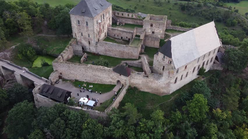 Castle in czech republic part of history dron shot 