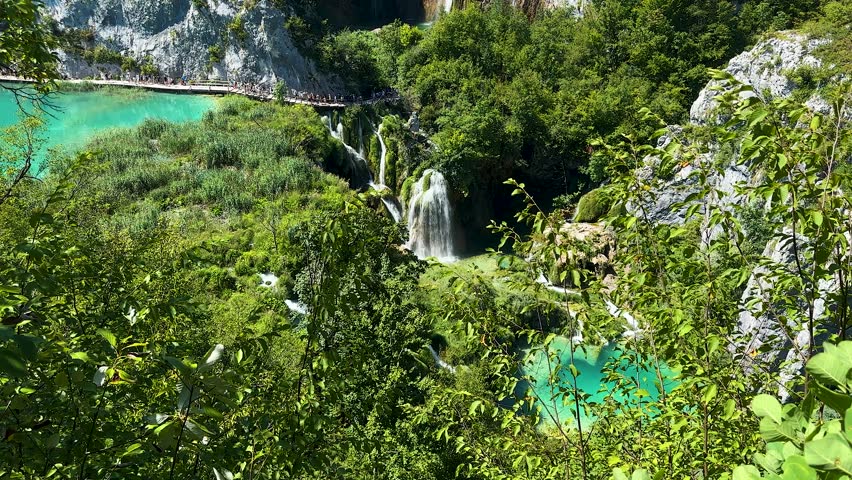 Crystal-clear lakes and waterfalls at the Lower Lakes in Plitvice Lakes National Park, Croatia. UNESCO World Heritage and tourist attraction.
