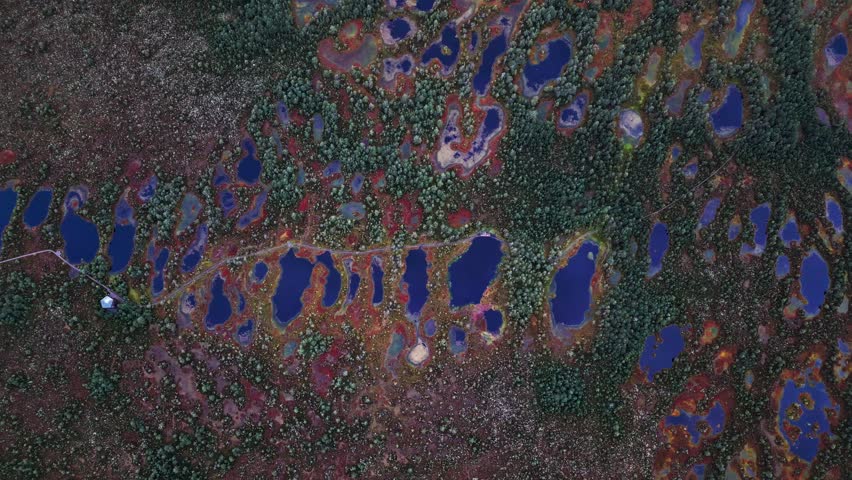 Viru Bog Estonia presents a vibrant aerial view with scattered reflective bog lakes rich moss colors and pine forest making it a remarkable nature attraction in northern Europe