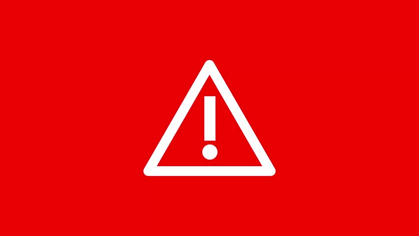 Red warning exclamation mark animation flashing on dark background