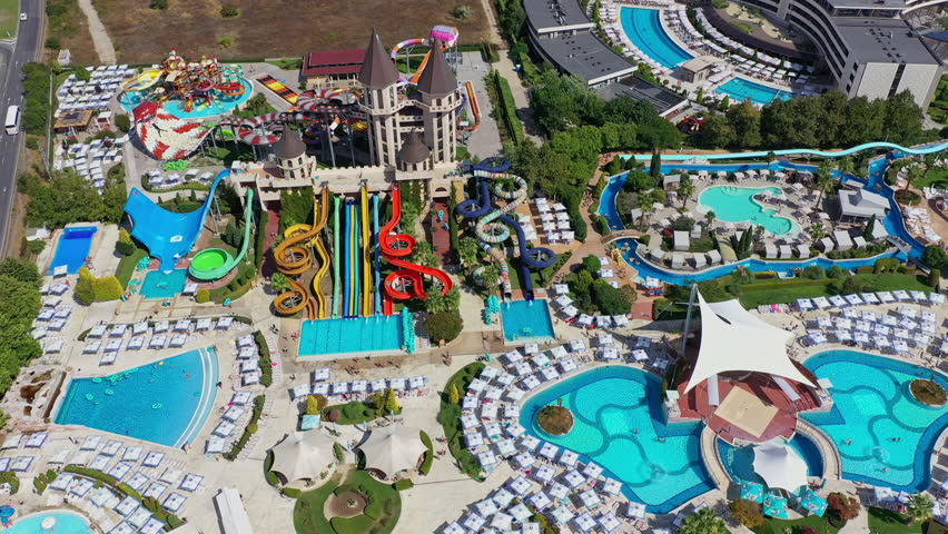 Aerial view to aquapark in Nessebar, Burgas, Bulgaria at summer