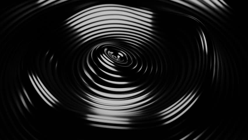 Black liquid ripples expanding on dark background