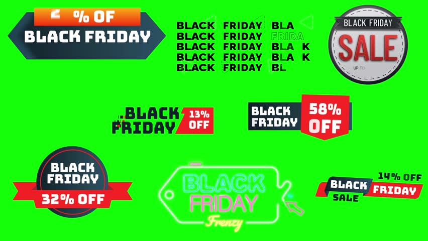  A diverse collection of promotional sale stickers and discount offer banners isolated on a green screen for chroma key compositing